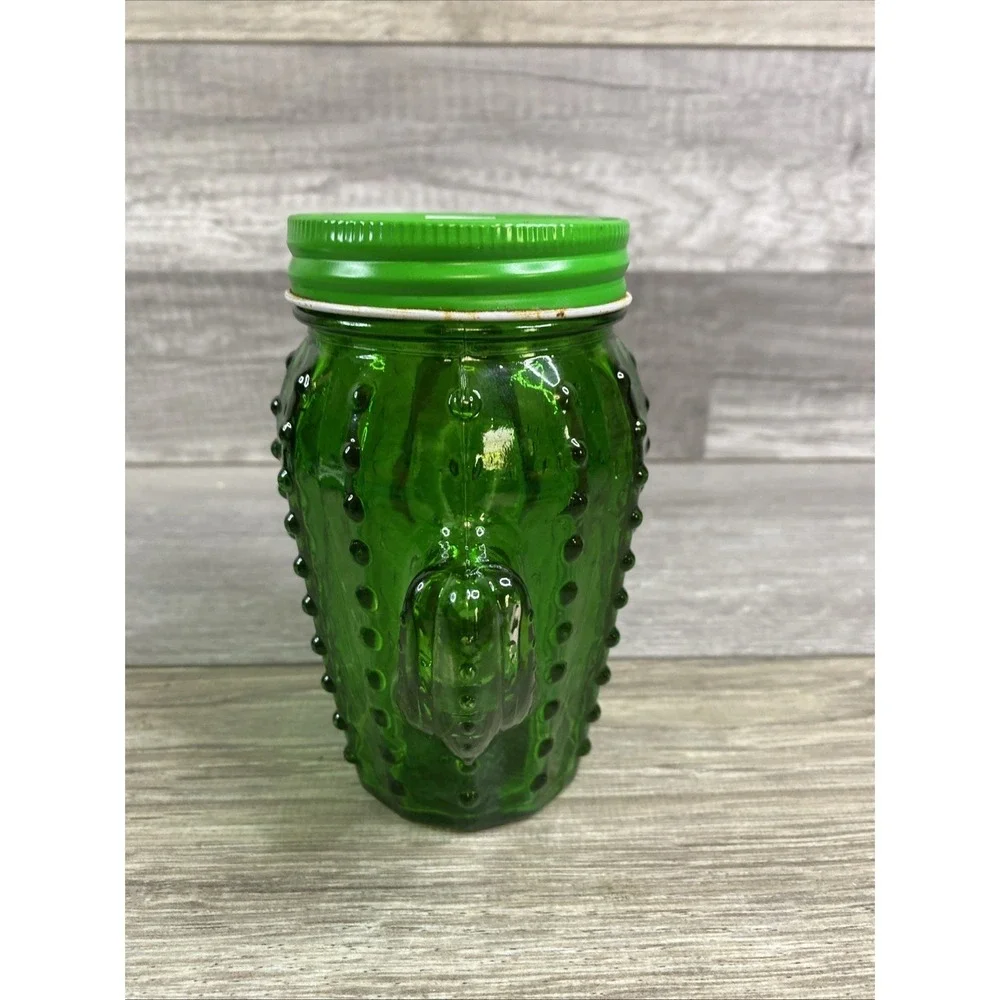 Green cactus-shaped glass mason jar‎ with a lid No Straw 5.5